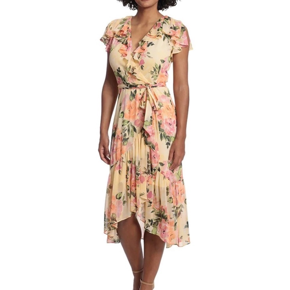 LONDON Times Cold Shoulder Ruffle Midi Dress Size 12P NWT